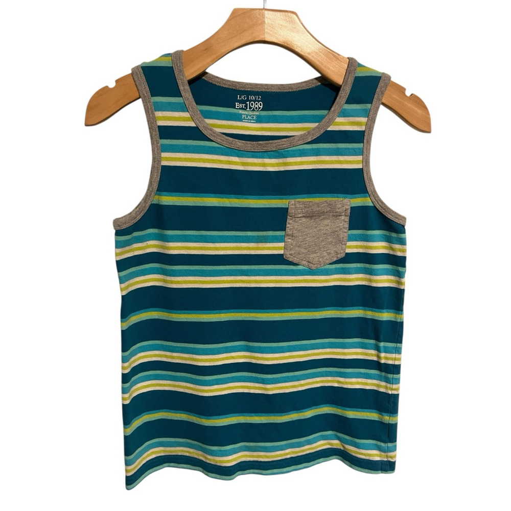 The Children's Place Boys Striped Tank Top Blue Green L 10/12